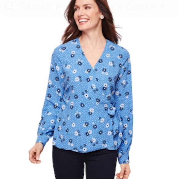 New Talbots Poet Sleeve Wrap top Large Petite Flowers Dots - Picture 1 of 5